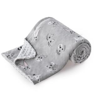 DaysU Silky Micro Soft Plush Baby Blankets Unisex with Print Animal Pattern and Soothing Raised Dots, Double Layer Bed Throws for Baby Crib, Animal Faces, Grey, 30x40 Inches
