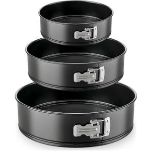 Nutrichef 3-Piece Nonstick Springform Pan Set - Premium Carbon Steel Cheesecake Pans with Stainless Steel Clasp - 6", 8", 10" Sizes, Oven Safe up to 450F - Includes 300pcs Parchment Paper (Black)