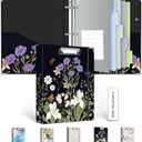 Mini Binder 3 Ring 1 Inch for 5.5"x8.5" Paper, Cute Small Three Ring Binders with Clipboard, 5-Tab Dividers, Spine ID Label Holder, BVSSX A5 Binder with Pen Holder, Black Weeds