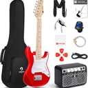 Vangoa 30 Inch Electric Guitar, Small Electric Guitar Starter Kit for Beginners with Digital Tuner, Capo, Strap, Strings, Cable, Picks, Wrenches Musical Electric Guitar Suitable for All Ages - Red
