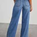 Sidefeel Women's Wide Leg Jeans High Waisted Stretchy Raw Hem Zimbaplatinum Denim Pants (Blue), Size 10