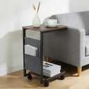 comfoyar C Shaped End Table with Wheels, Small Side Table for Couch with Storage Bag, Slide Under Sofa Side Table TV Trays with Metal Frame for Living Room, Bedroom, Office