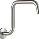 OFFO Shower Head Extension Arm 13 in, Brushed Nickel S Shaped High Rise Extender with Flange Shower Head Pipe Arm