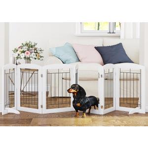 PAWLAND 6 Panels Dog Gate Indoor with Walk Through Door, Foldable FreeStanding Pet Gate for Doorways, Stairs, The Houes, Pet Puppy Safety Fence, 120 in Extra Wide, Support Feet Included, White PAWLAND 6 Panels Dog Gate Indoor with Walk Through Door, Foldable FreeStanding Pet Gate for Doorways, Stairs, The Houes, Pet Puppy Safety Fence, 120 in Extra Wide, Support Feet Included, White