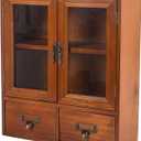 Rustic Vintage Mini Pine Counter Top Cabinet - 12" L x 4.7" W x 14" H with 2 Doors & 2 Drawers, Antique Apothecary Spice Cabinet for Kitchen, Bathroom, Office Organization & Storage(Brown)