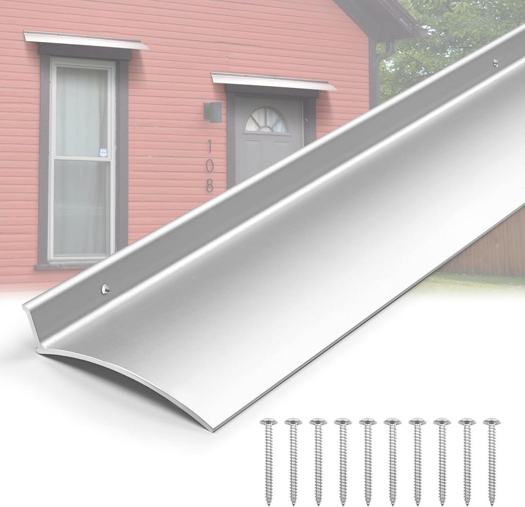 2PCS 40inch Door Rain Drip Guard for Windows Drip Cap Rain Deflector Anodized Aluminum Easy to Install Silver