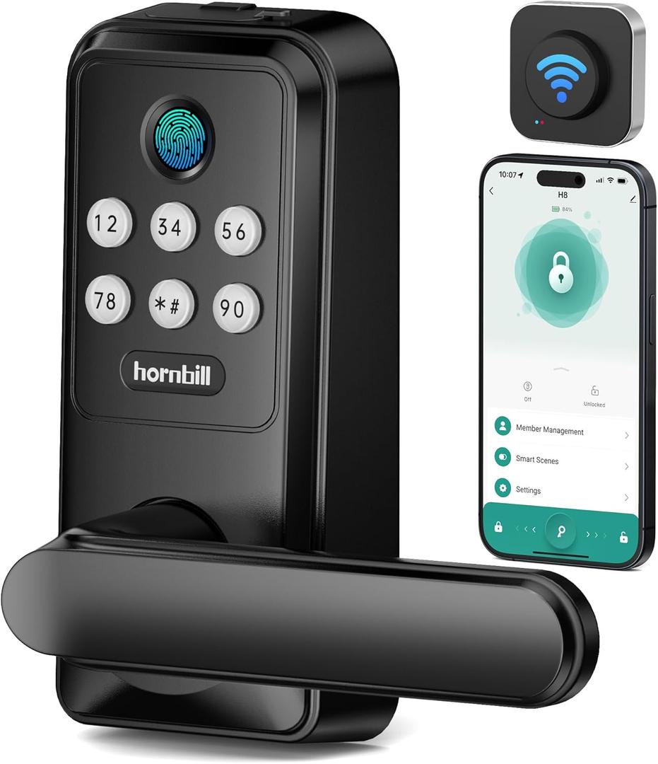 Hornbill Keyless Entry WiFi Smart Lock, Hornbill Fingerprint Smart Deadbolt with App Control, Compatible with Alexa, Touchscreen Keypad Door Lock with Auto-Lock for Rentals Home