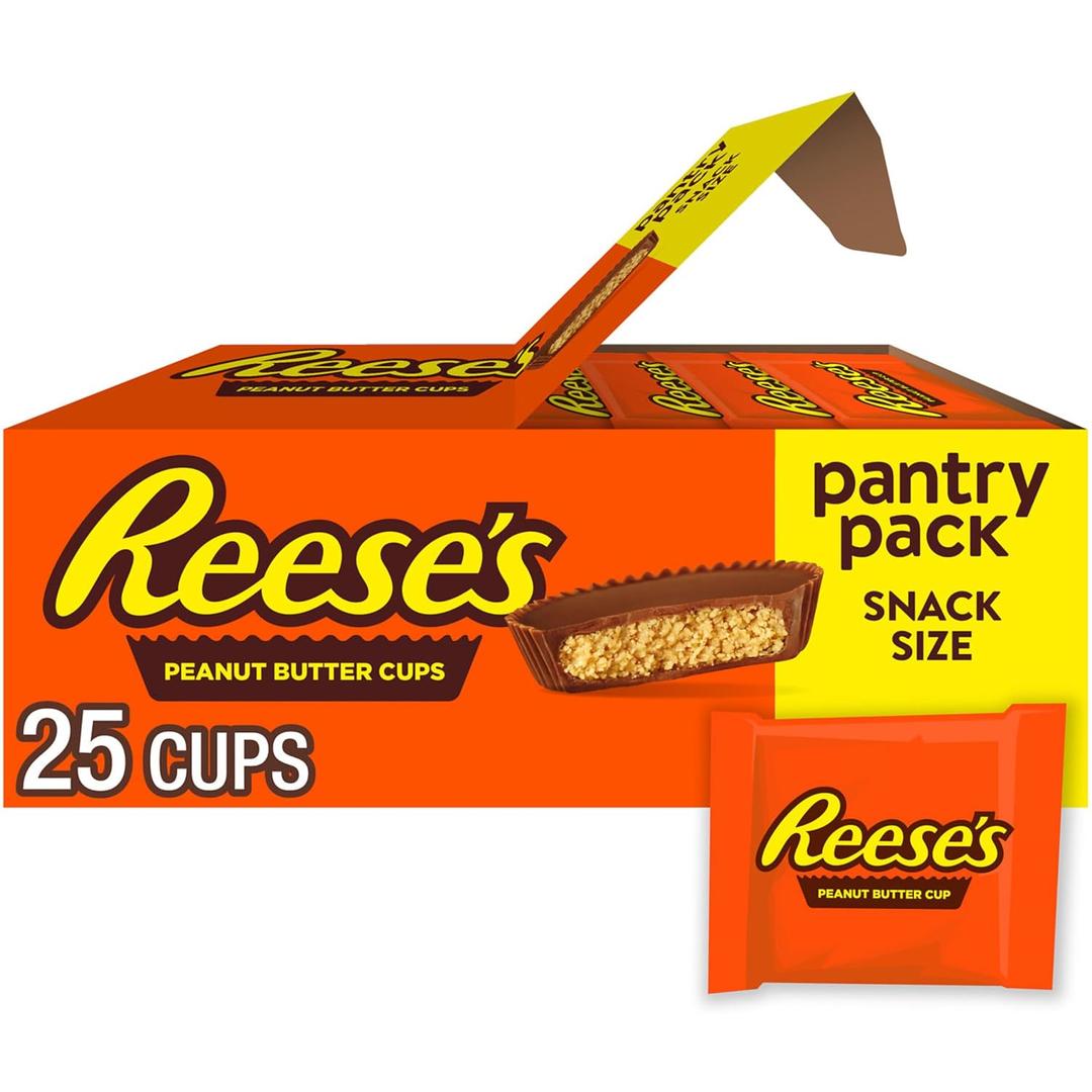 REESE'S Milk Chocolate Snack Size Peanut Butter Cups, Candy Pantry Pack, 13.75 oz (25 Pieces) (EXP 10/07/26)
