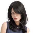 Sallcks Womens Long Black Wig Long Layered Natural Curly Wigs for White Women Shoulder Length Synthetic Heat Resistant Wig for Daily Party