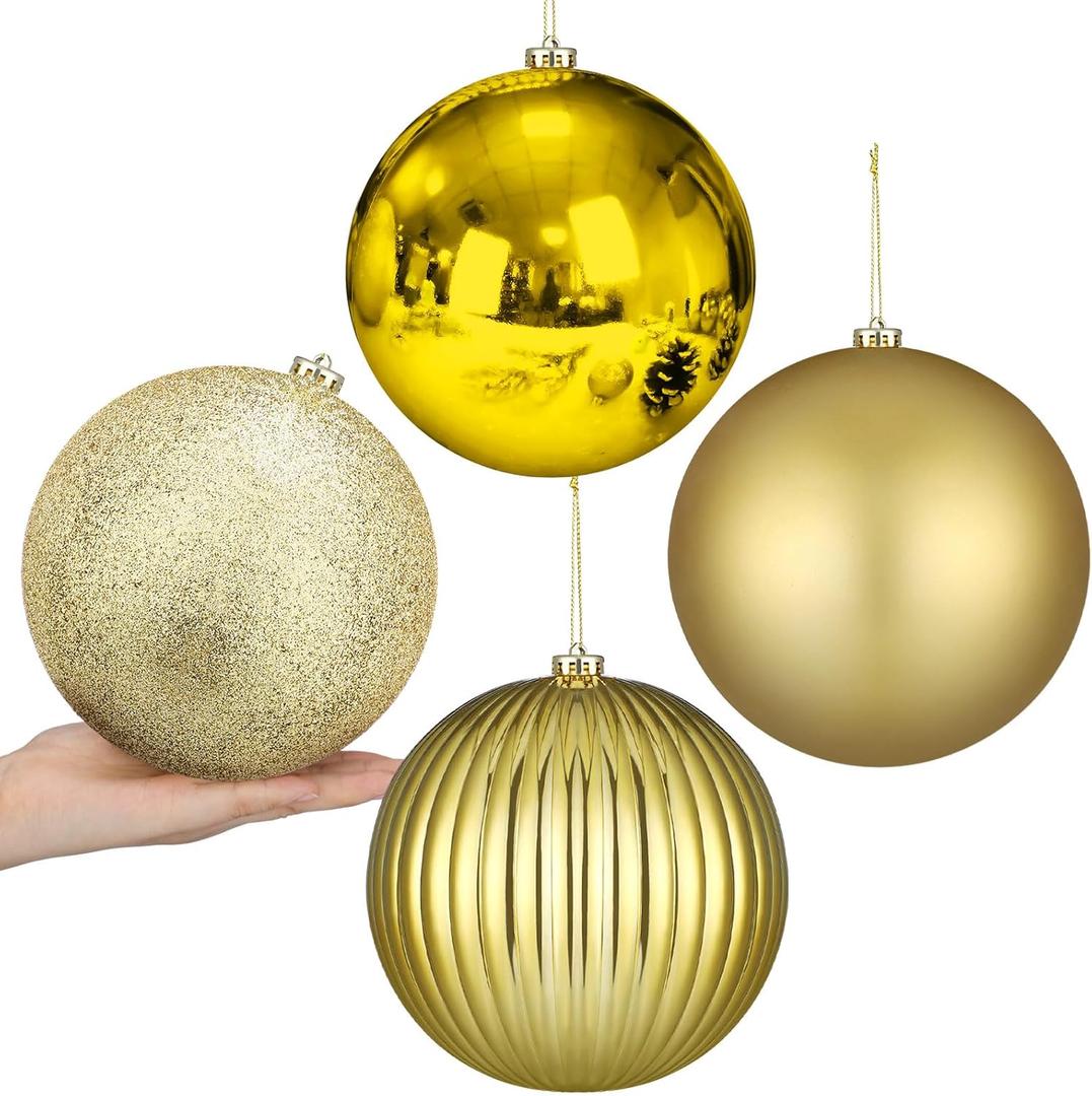 Liliful 4 Pcs 6" Christmas Balls Ornaments Hanging Extra Large Christmas Tree Ornaments Decorations Reusable Large Christmas Ball for Holiday Xmas Tree Home Decorations, 4 Styles(Gold)