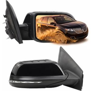 Right Passenger Side Mirror Fits 2011-2015 Lincoln MKX With Manual Folding Power Glass Heated Turn Signal Light Mirror Memory Puddle Light Black Replace#CA1Z17682CAPTM (12Pins)