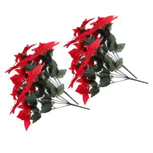 4pcs Realistic Artificial Poinsettia Flowers Faux Red Poinsettia with 7 Heads 21 Leaves