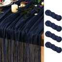 Navy Blue Cheesecloth Table Runner 4 Pack Spring Table Runners Boho Gauze 120 Inches Navy Cheese Cloth Table Decor for Wedding Bridal Baby Shower Valentine's Day