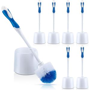 Tioncy 6 Pack 14.96 Inches Toilet Brush with Holder Toilet Bowl Brush and Caddy Set Stiff Bristles Scrubber for Bathroom Cleaning Supplies (Blue,White)