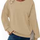 Zeagoo Women's Casual Sweatshirts Crewneck Long Sleeve Fuzzy Fleece Jackets Side Slit Midweight Pullover Fall Fashion 2025 (Light Khaki 01)
