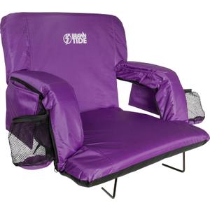 BRAWNTIDE Stadium Seat with Back Support - Comfy Cushion, Thick Padding, 2 Steel Bleacher Hooks, 4 Pockets, 2 Cup Holders, Reclining Back, Ideal Chair for Sport Events, Beaches, Camping, Concerts (Wide - Width 22.5 Inches, Purple)