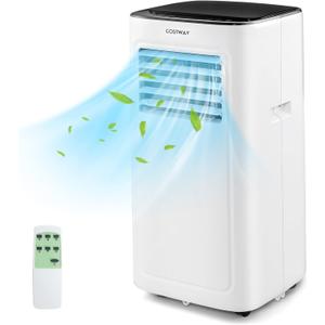 COSTWAY Portable Air Conditioner, 9000 BTU Portable AC with Built-in Dehumidifier, 24H Timer, Smart Sleep Mode, LED Touch Panel for Cooling Rooms up to 280 Sq.Ft, Remote Control & Window Kit Included
