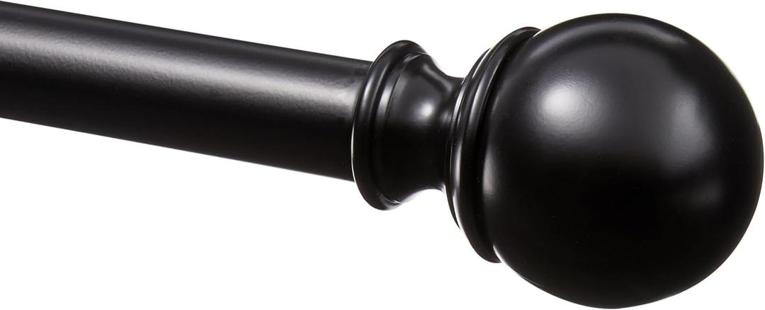 Amazon Basics Adjustable Curtain Rods for Windows, Round Finials, 1-Inch Rod, 72" to 144", Black, Pack of 1