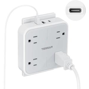 Multi Plug Outlet Extender, TESSAN Surge Protector Splitter with 3 USB (1 USB C Port) Wall Charger, Multiple Expander for Travel, Home, College Dorm Room
