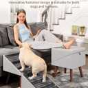 2-in-1 Foldable Ottoman Dog Ramp for Couch(6-Steps) | Convertible Folding Dog Stairs for Couch and Bed,Non-Slip Wooden Pet Stairs for Puppy Senior Injured Dogs