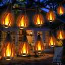 iBaycon Solar Flame Lights, 42Ft 15 LED Bulbs Flickering Flame String Light, Outdoor Waterproof Solar Flame Lights for Garden Yard Lawn Patio Decorations (Warm White)