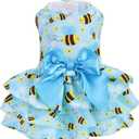 PUPTECK Cute Dog Dress with Bowknot and Leash Ring, Soft Breathable Dog Clothes Puppy Princess Girl Outfit, Pet Apparel Costume for Small Medium Sized Dogs, Blue Yellow Bee, M