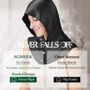 Hooded Silk Sleep Bonnet, 100% Mulberry Silk Night Cap, Long Hair Protective Cap with Buttons, Black