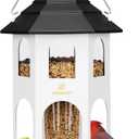 Kingsyard Metal Bird Feeder for Outdoor Hanging, Wild Bird Feeders with Circular Perch, Easy to Clean & Refill, 4 lbs Large Seed Capacity, White