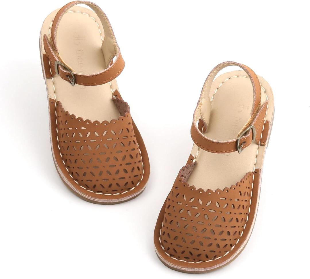 THEE BRON Toddler Girl Vintage Closed-Toe Sandals Hollow Out Rustic Summer Shoes (12 Little Kid, Tb2240-maple Brown)
