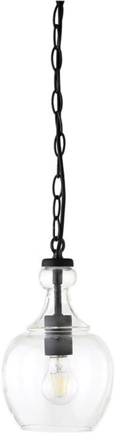 Henn&Hart 7" Wide Pendant with Glass Shade in Blackened Bronze/Clear, Pendant, Flush Mount Ceiling Light Fixture for Kitchen, Living Room