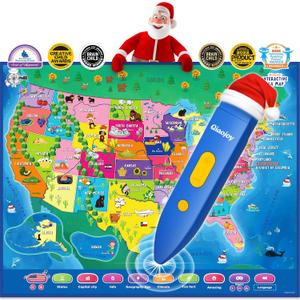 Qiaojoy V2 Interactive Kids Map Bilingual United States Map for Kids Learning, Educational Talking USA Map Poster Geography Games Personalized Kid Toys for Boys & Girls Ages 3-12.
