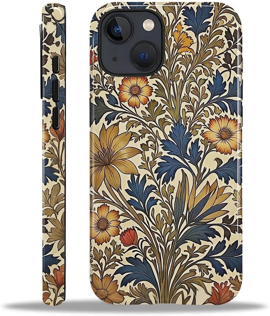 for iPhone 14/13 Case for Women Girl Men Boy, Compatible with MagSafe, Shockproof Soft Silicone & Hard PC Shell Protective Case for iPhone 14/13 - Vintage Botanical Floral Design