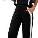 XIEERDUO Two Piece Sets for Women Summer Outfits Travel Mock Neck Lounge Sets Wide Leg Pants Beach Vacation Clothes (Black, L)