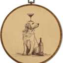 Vintage Golden Retriever Wall Art Decor 10x10Inch, Retro Bar Circular Wall Art Framed Canvas Print Decor, Retro Animal Portrait Country Art Decor for Home Farmhouse Bedroom Living Room (Dog)