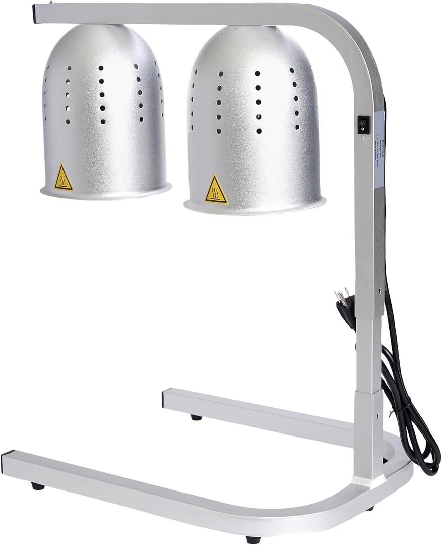 SYBO DL2112 Commercial Grade Food Heat Lamp, Electric 2-Bulb Food Warmer with Adjustable Stand, 500W, Silver (Sliver)
