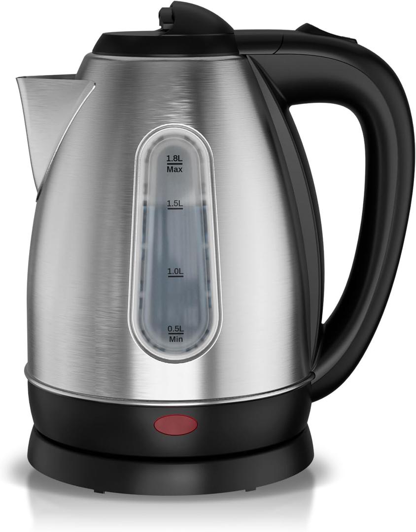 Electric Tea Kettle, 1.8L Stainless Steel Water Boiler & Heater, 1200 Watts Water Kettle for Fast Boiling, Auto-Shutoff and Water Level Window