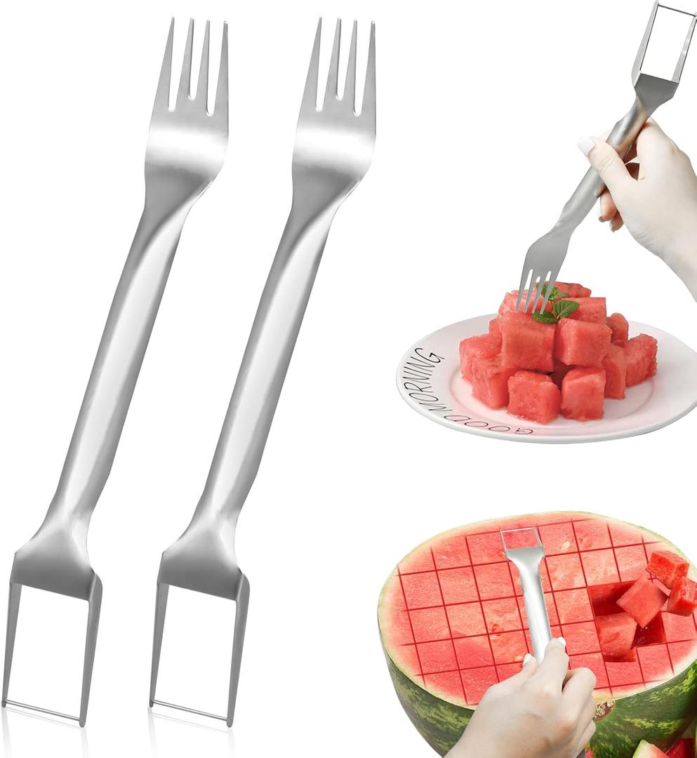 3 x 2Pcs Watermelon Fork Slicer Cutter, Stainless Steel 2-in-1 Watermelon Fork Slicer, Portable Watermelon Fork Watermelon Cutter Slicer Tool Fruit Forks Slicer for Home Party Camping Kitchen Gadget