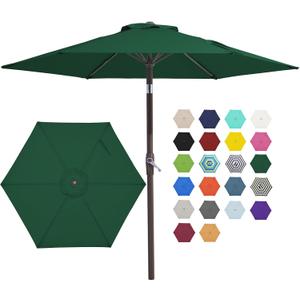 JEAREY 7.5FT Patio Umbrella Outdoor Market Umbrella with 6 Sturdy Ribs, Push Button Tilt/Crank Table Umbrella for Garden, Deck, Backyard and Pool, Dark Green