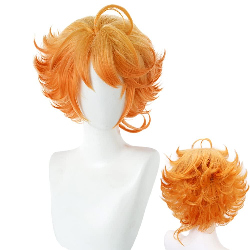 JCvCX Anime Emma Wig Short Orange Curly Party Hair Cosplay Props Halloween Costume Accessories
