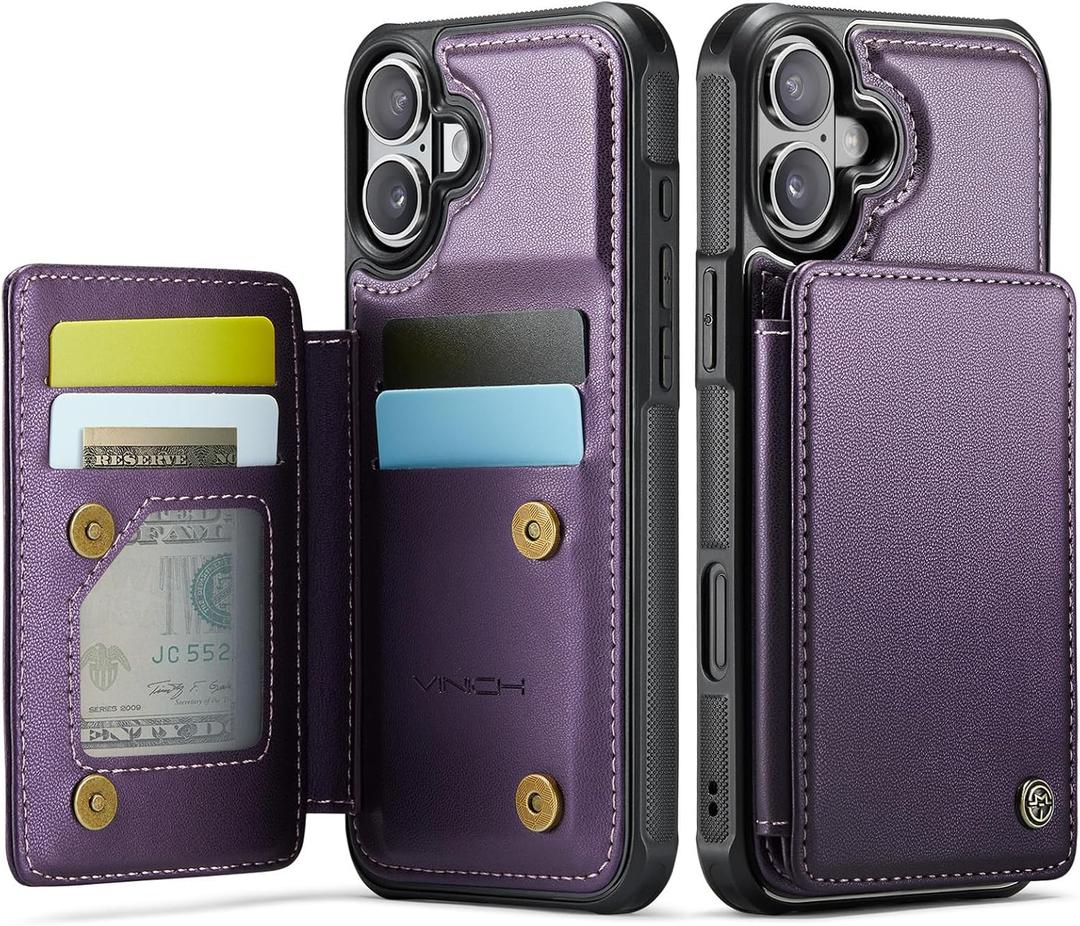 Vinich for iPhone 17 Wallet Case with Card Holder, RFID Blocking Credit Slots Kickstand Shockproof Phone Cover Fit for iPhone 17 6.3" Purple