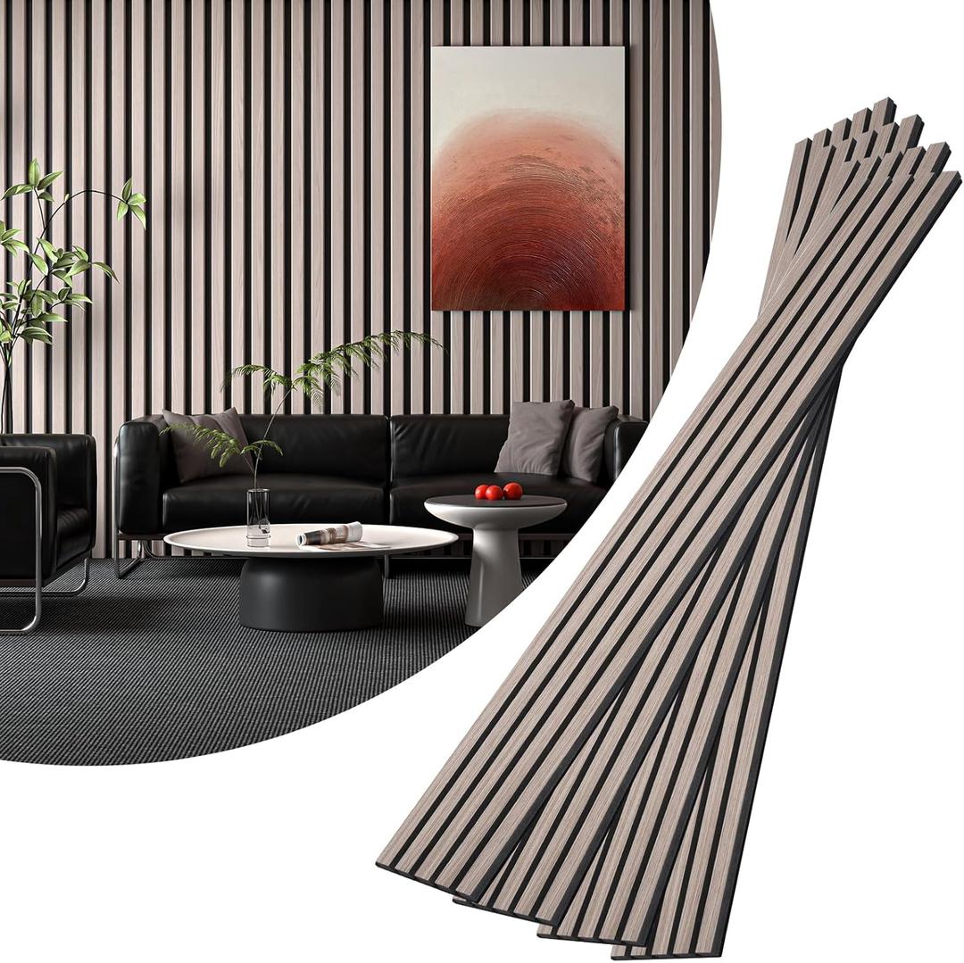 VallisCo 4-Piece Wood Slat Acoustic Panels for Stylish Interior Decor & Noise Reduction - 94.5" x 7.9" 3D Solid Wood Wall Panels for Ceiling and Wall, Covers 20.66 Sq Ft, Walnut