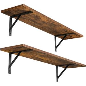 Wall Shelves, 23.6 x 7.9 x 6.1 Inch Floating Shelves for Wall, Easy-to-Install Wall Storage Ledges with Sturdy Metal Brackets for Living Room, Bathroom, Kitchen, Rustic Brown