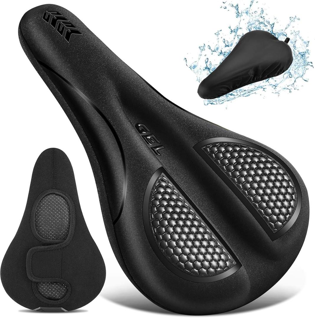 Bike Seat Cushion Gel Padded Bike Seat Cover Extra Soft Comfy for Men Women Comfort,with Peloton Stationary, Exercise, Mountain Bikes, Road & Electric (Black)
