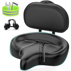 BLUEWIND Oversized Bike Seat, Wide Bicycle Saddle Novel Backrest Design for Electric Bike, Universal Fit Exercise Bike or Road Stationary Bike Seat Cushion for Men & Women
