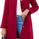 Fisoew Women's Elegant Single Breasted Coat Long Sleeve Mid Winter Overcoat Work Office Pea Coats (Medium, Red)