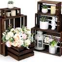 CroBlissful 6 Pcs Decorative Wood Crates for Storage Display Rustic Nesting Crates with Handle Farmhouse Wooden Storage Container Boxes for Wedding Baby Shower Birthday Party(Vintage Dark Brown)