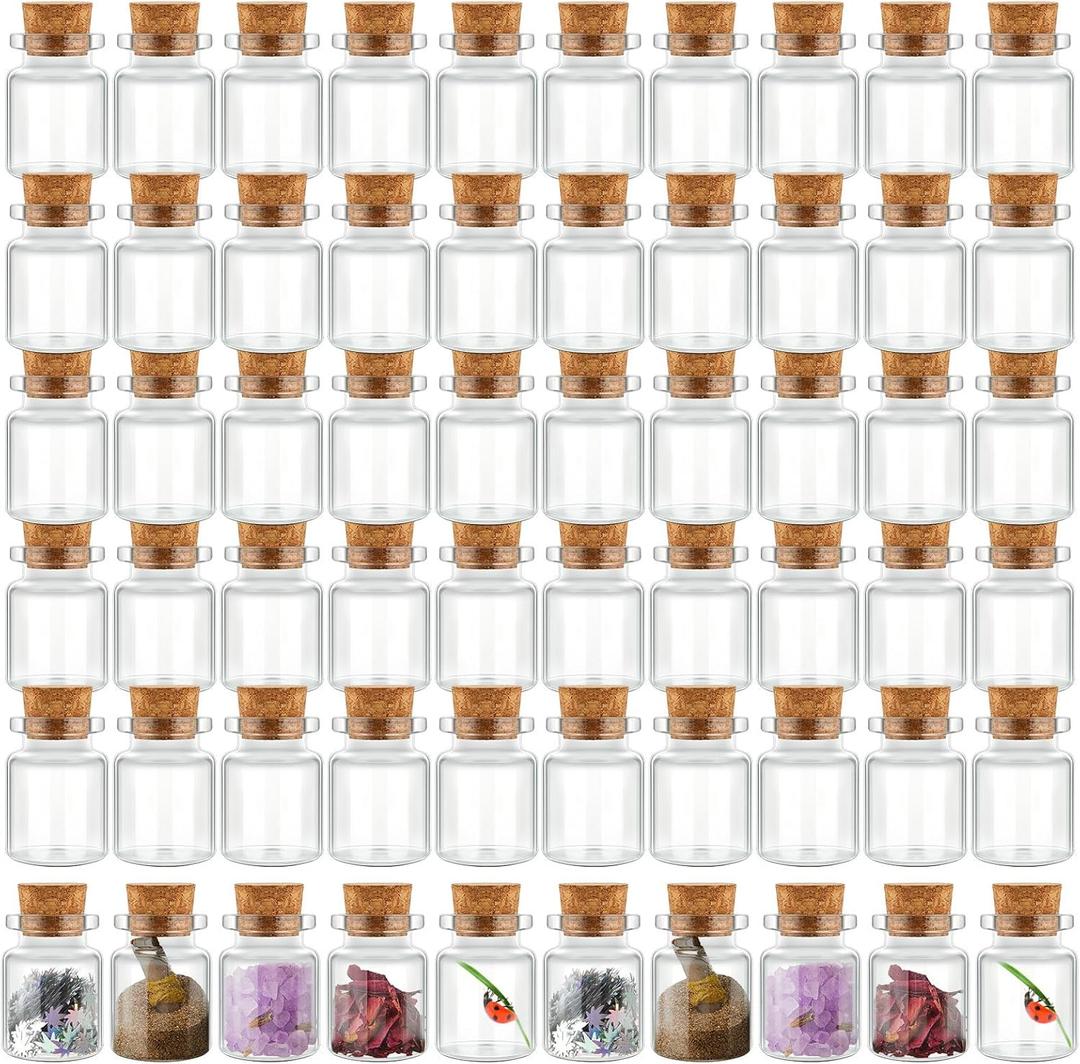 Bokon 200 Pcs Potion Bottles Cork Stoppers Small Glass Bottles DIY Mini Glass Jars Tiny Clear Vials with Cork Lids Cork Bottles for Display Art Crafts Decoration Party Supplies(5 ml)
