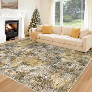 Area Rug 5x7 Washable Rug: Modern Abstract Living Room Rugs Large Neutral Non-Slip Rug Soft Low Pile Stain Resistant Carpet for Bedroom Office Dining Room Indoor (Black Brown, 5' x 7')