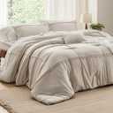 Bedsure King Comforter Set - 4 Pieces Grid Pleat Bed Set, Beige Boho Bedding for All Season, 1 Soft Comforter, 2 Pillowcases, 1 Decorative Pillow (17 - Grid)