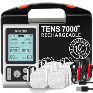 TENS 7000 Rechargeable TENS Unit Muscle Stimulator, Includes 16 TENS Unit Pads, Pain Relief Device, Clinical Strength TENS Machine for Effective Back Pain Relief, Nerve Pain Relief, Muscle Pain Relief